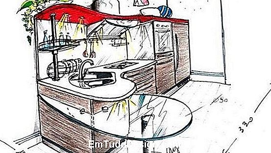 Idée de design d'un comptoir de cuisine de forme incurvée en forme de goutte